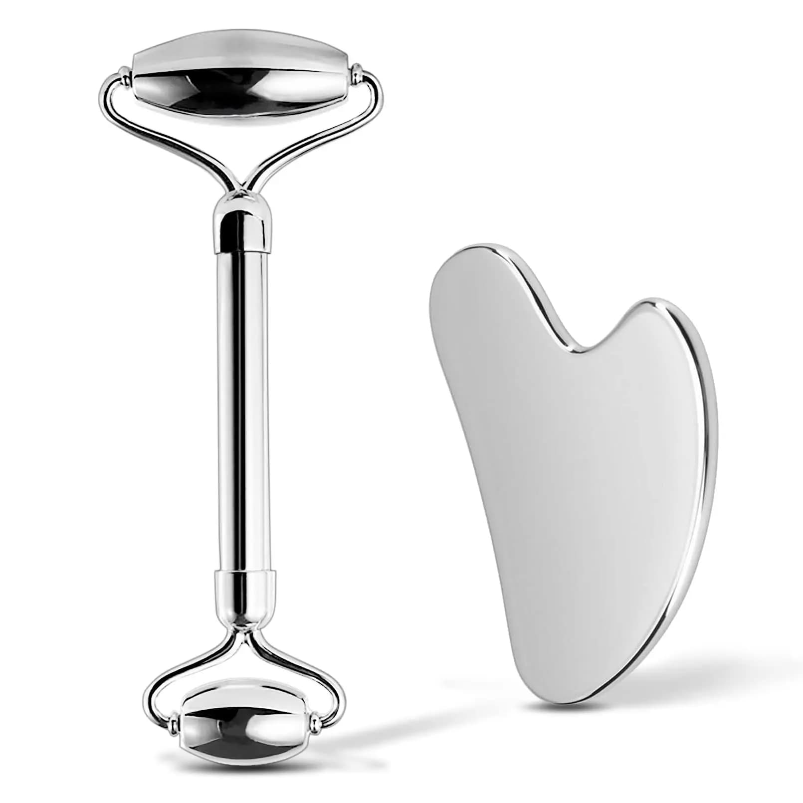 Rullo facciale in acciaio inossidabile 304 Set di strumenti per il viso Gua Sha in metallo Trattamento viso corpo Drenaggio linfatico, Tensione facciale, Durevole
