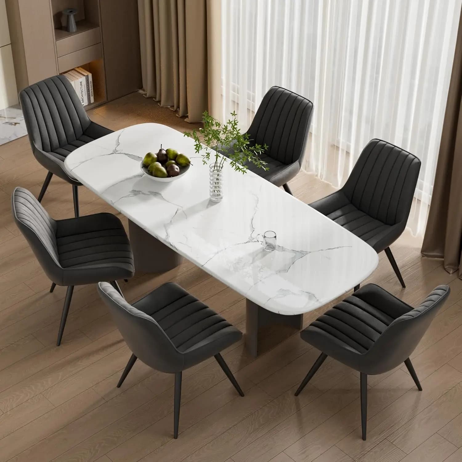 Set di 6 Sedie da Pranzo Stile Mid-Century Modern, Sedie da Cucina Imbottite con Cuscino Morbido, Nere, Personalizzabili