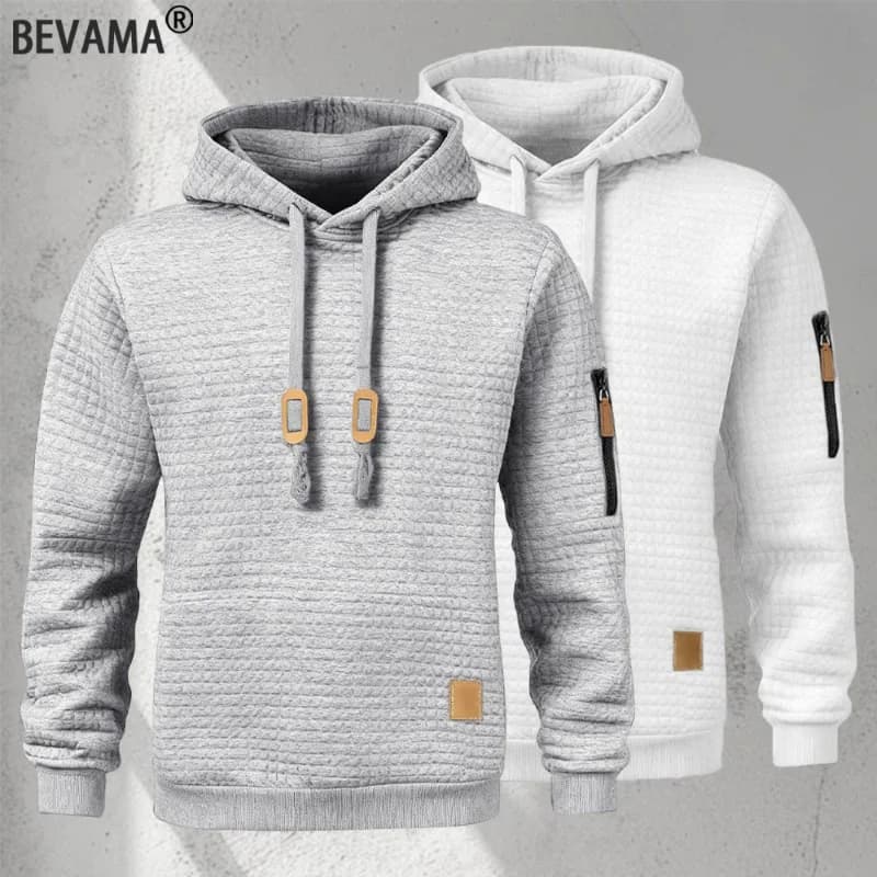 2026 Autumn New Men's Waffle Knit Hoodie Long Sleeve Solid Color Warm Pullover Casual Outdoor Sports Sweatshirt