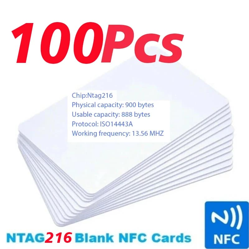 Carte NFC Ntag216 da 100/200 pezzi, carte stampabili con memoria da 888 byte, compatibili con iOS, tag NFC digitali per tutti i dispositivi abilitati NFC