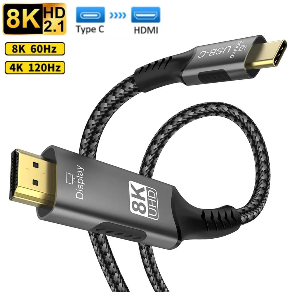 USB C cable to HDMI 8K to 60 Hz 4K to 120 Hz Type C to HDMI 2.1 Thunderbolt 3/4 compatible HDTV cable for iPhone 16/15 MacBook Huawei