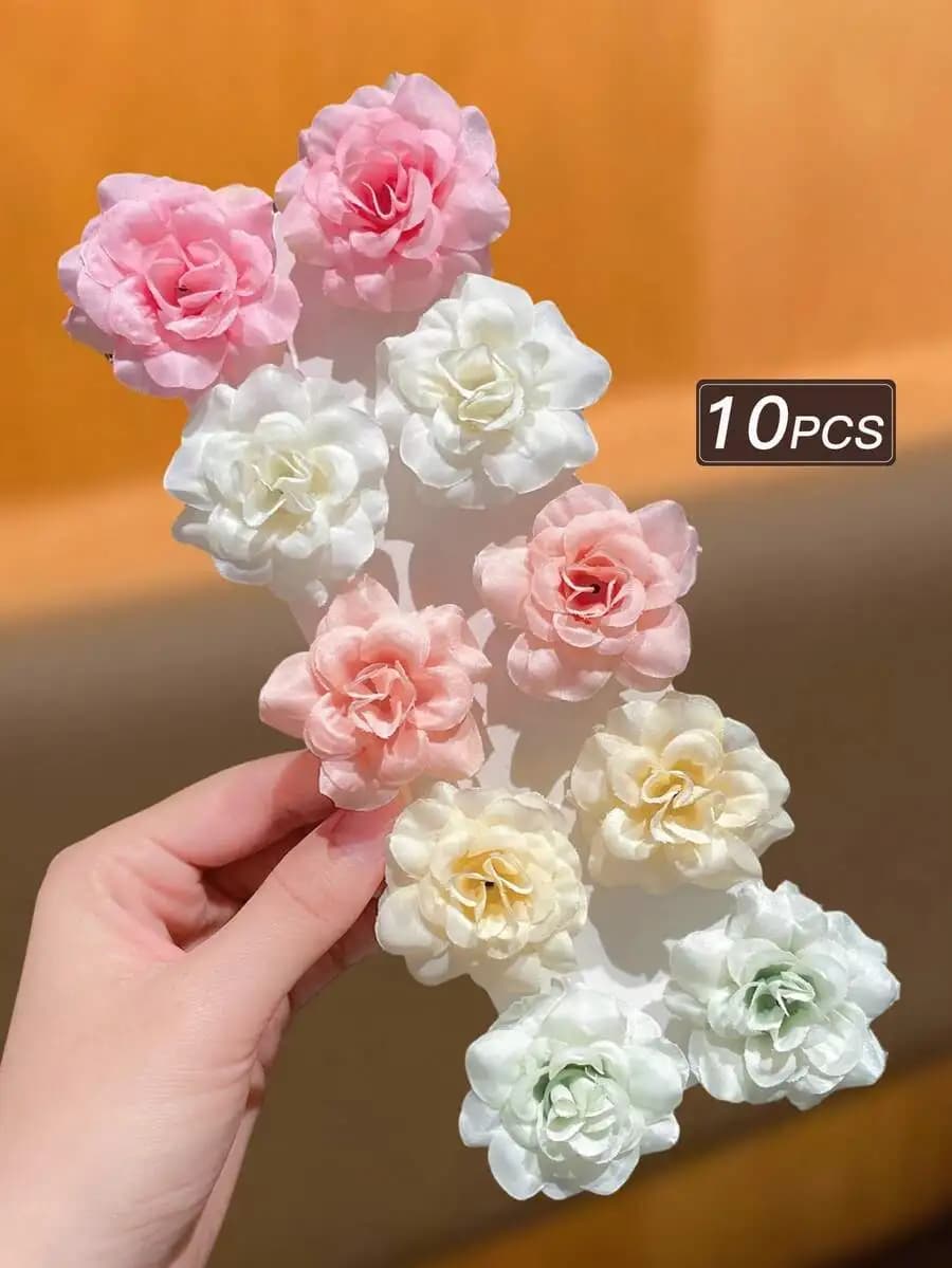 10 fermagli per capelli floreali da donna, accessori per capelli con design a rosa per frangia e utilizzo laterale, festival estivi in spiaggia
