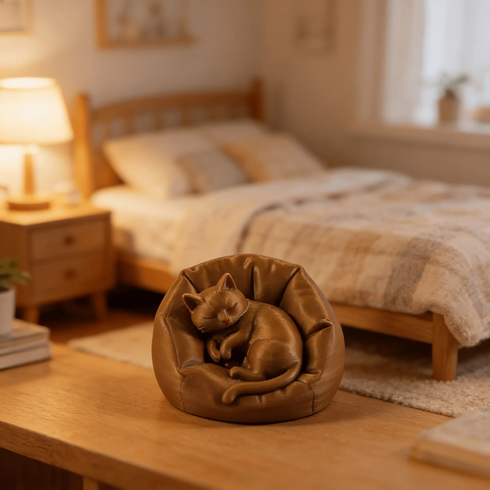 Statuetta Miniatura di Gatto Pigro Sdraiato su Pouf, Stampa 3D, Scultura Animale Carina, Ornamento per Casa e Ufficio, Regalo