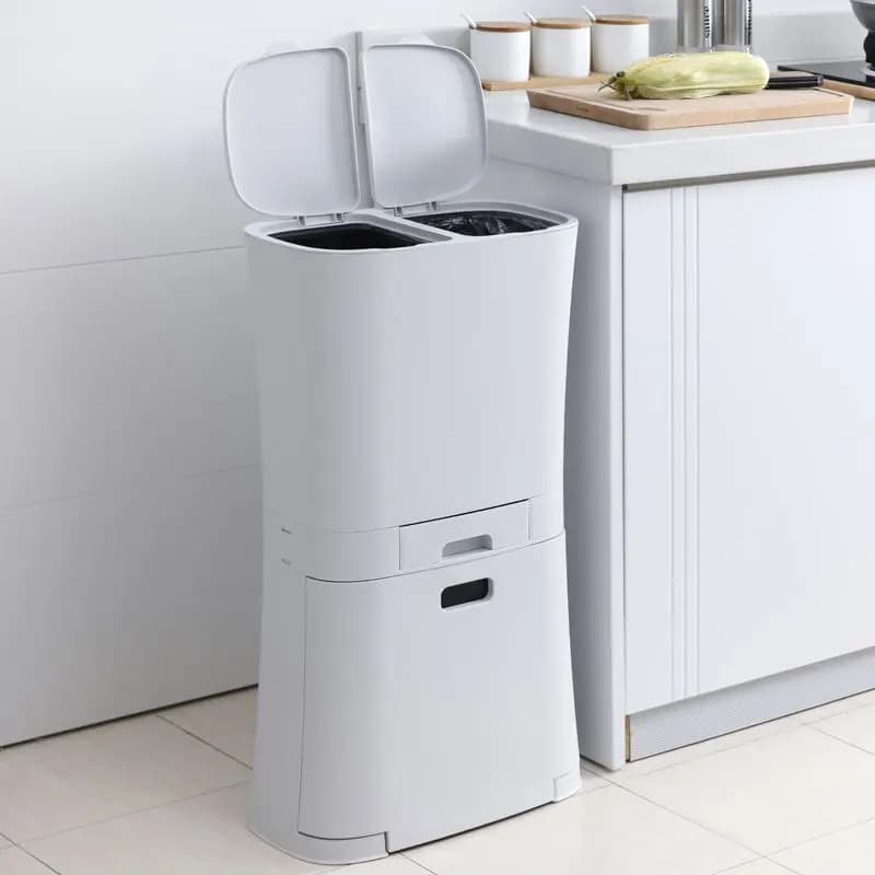 Kitchen Step Trash Can with Lid Large Dual Compartment Waste Bin for Dry Wet Waste Home Bathroom Garbage Can
