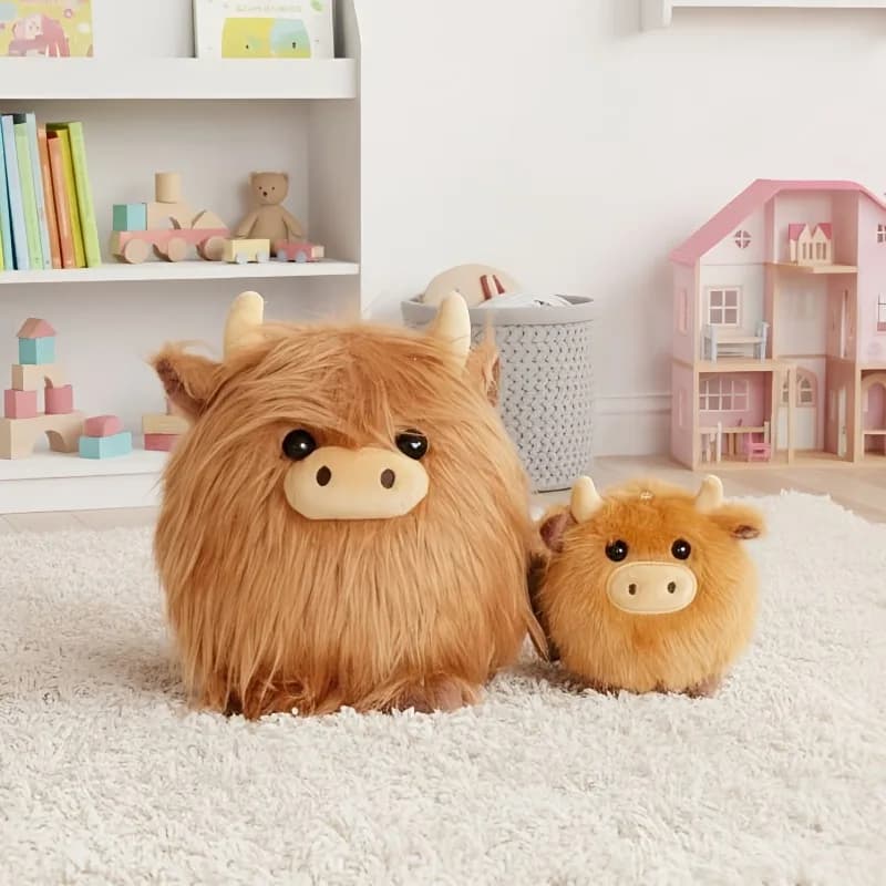 Simpatico peluche di mucca delle Highland Simulazione di bovini Peluche Ciondolo animale Borsa Fascino Morbido farcito Portachiavi Kawaii Peluche Decorazioni per la casa