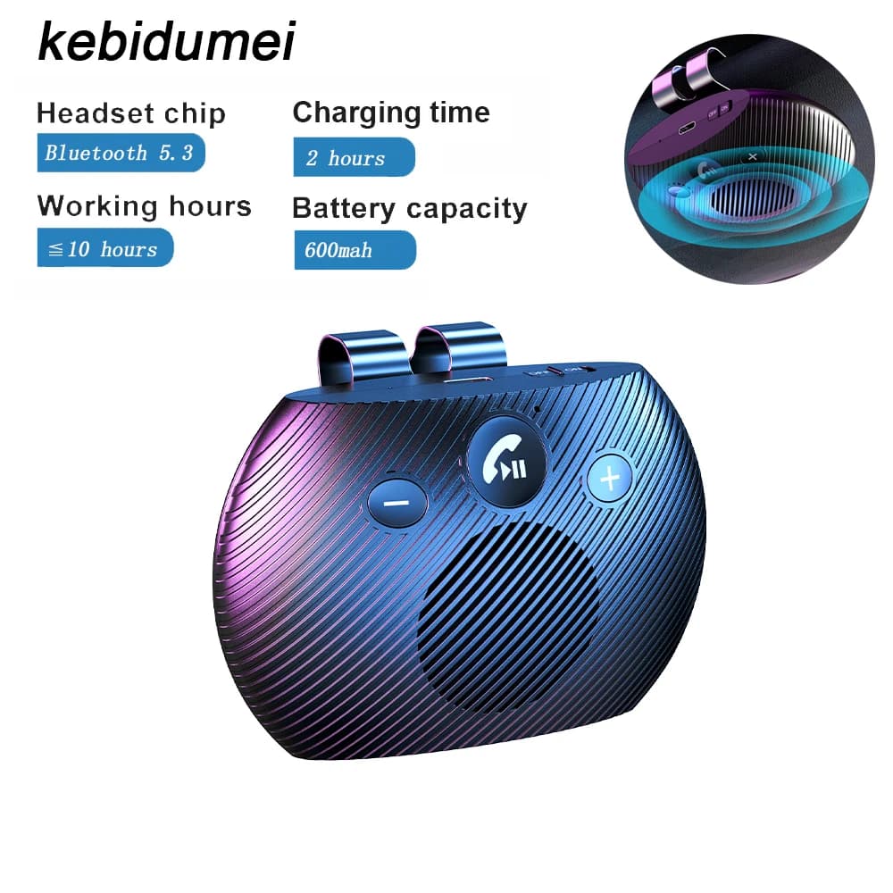 Bluetooth 5.3 vivavoce Bluetooth-compatibile vivavoce Kit per auto Wireless Stereo lettore musicale Mp3 vivavoce per auto Clip per visiera parasole