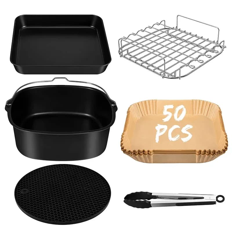 6 pz 9 pz AirFryer Accessori Set 8 pollici Misura per 5.5L Airfryer Cestino di Cottura Piatto Pizza Grill Pentola Cucina Strumento di Cottura Per La Casa