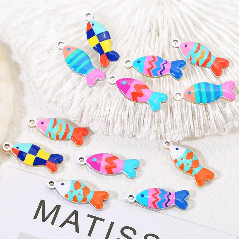 5pcs Stainless Steel Fashion Colorful Enamel Fish Charms 3D Sea Fish Pendant DIY Bracelet Necklace for Jewelry Making Bulk