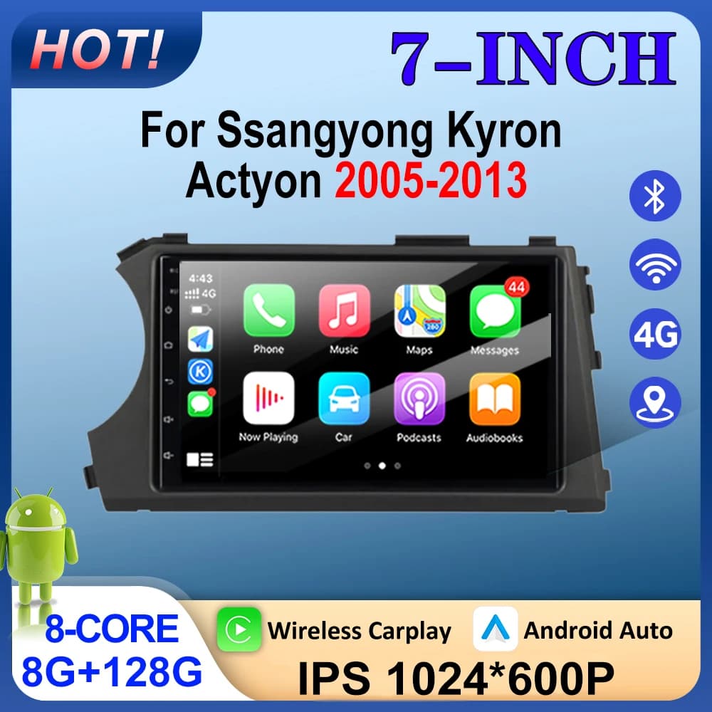 Android 16 Auto Car Radio For Ssangyong KyronActyon 2005-2013 Multimedia Player GPS Navigation Stereo BT DSP Wireless Carplay