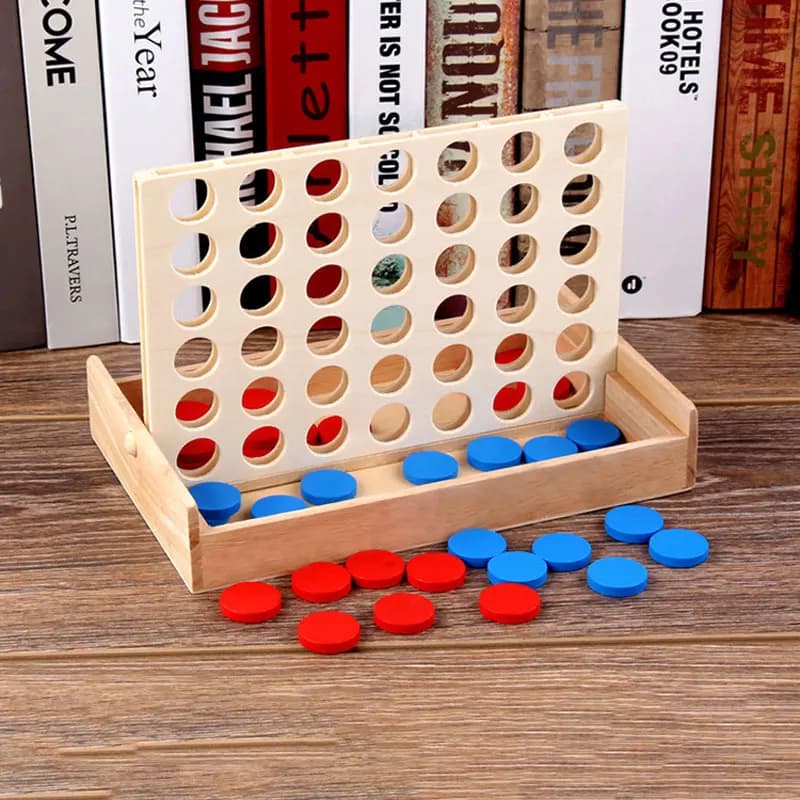 Linea in legno fino a quattro, collega quattro, quattro in una linea, scacchi da bingo da 42 pezzi - Scacchi da gioco interattivi per genitori e figli