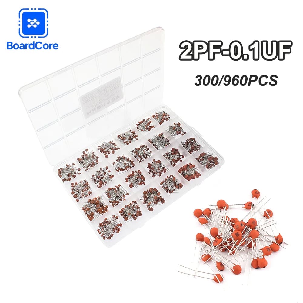 300pcs/960pcs Ceramic Capacitor Set 50V 2pF-0.1uF Electronic Components Capacitor Assorted Kit Samples DIY