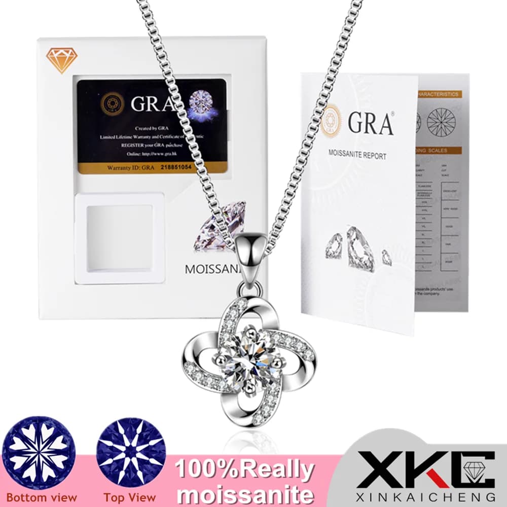 GRA moissanite necklace with pendant lady plant four-leaf clover box chain holiday gift