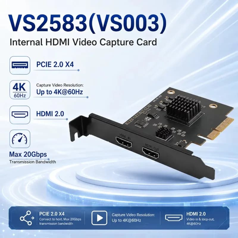 PCIe 2.0 X4 HDMI Capture Card 4K60 HDMI2.0 Input & Loopout YUY2 Single/Dual/Triple Mode PCI Internal Video Capture Card
