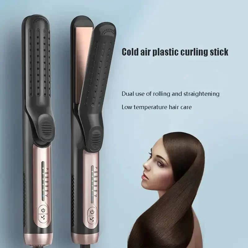 Ferro arricciacapelli 2 In 1 con piastra per capelli ad aria di raffreddamento bigodino 220 ° c piastra smaltata In ceramica a doppia tensione ferri da stiro