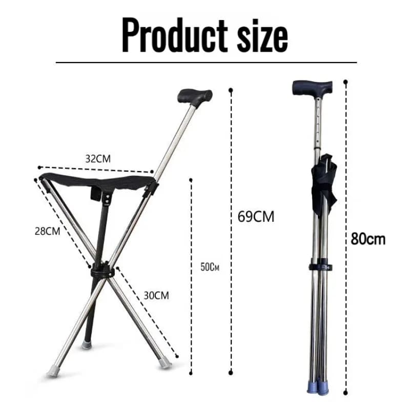Outdoor Foldable Cane Chair Senior Walking Stool Light Mountaineering Cane Foldable Aluminum Alloy Walking Rod