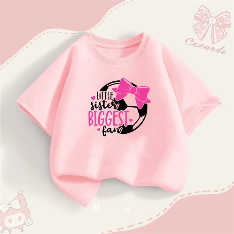 T-shirt estiva da calcio a maniche corte per bambina, top sportivi carini, abbigliamento da calcio per bambini 3-14 anni