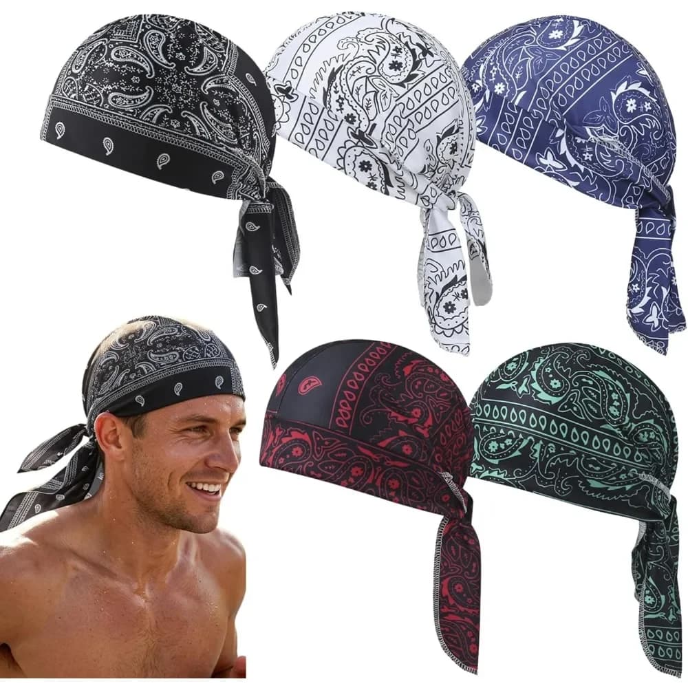 1-5pcs Cooling Skull Cap Helmet Liner Breathable Sweat Wicking Head Wrap Bandana Hat for Men Women Paisley Cycling Running Cap