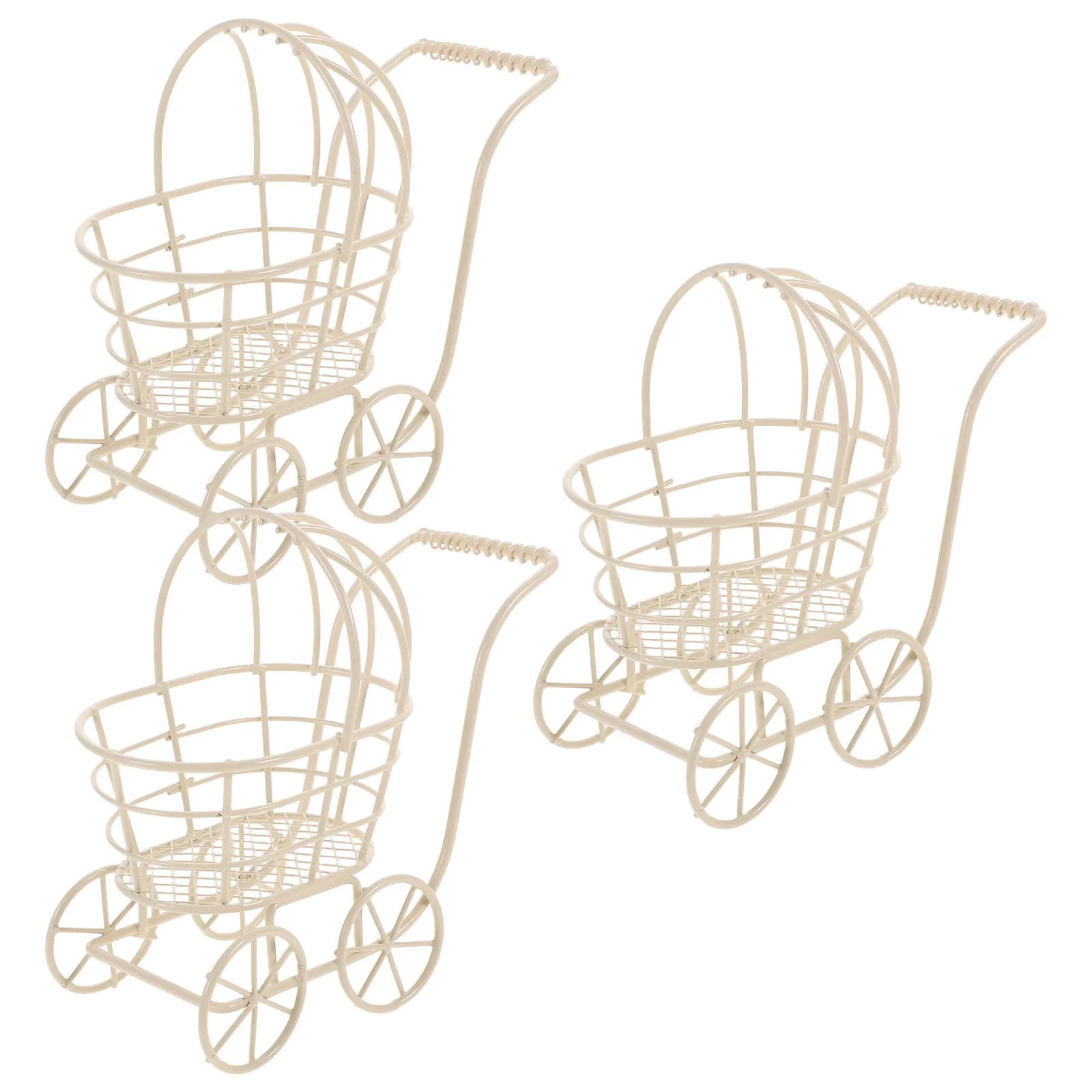 Set di 3 Miniature di Passeggini per Bambole, Elegante Carrello in Metallo, Accessorio Creativo per Casa delle Bambole, Decorazione per Soggiorno