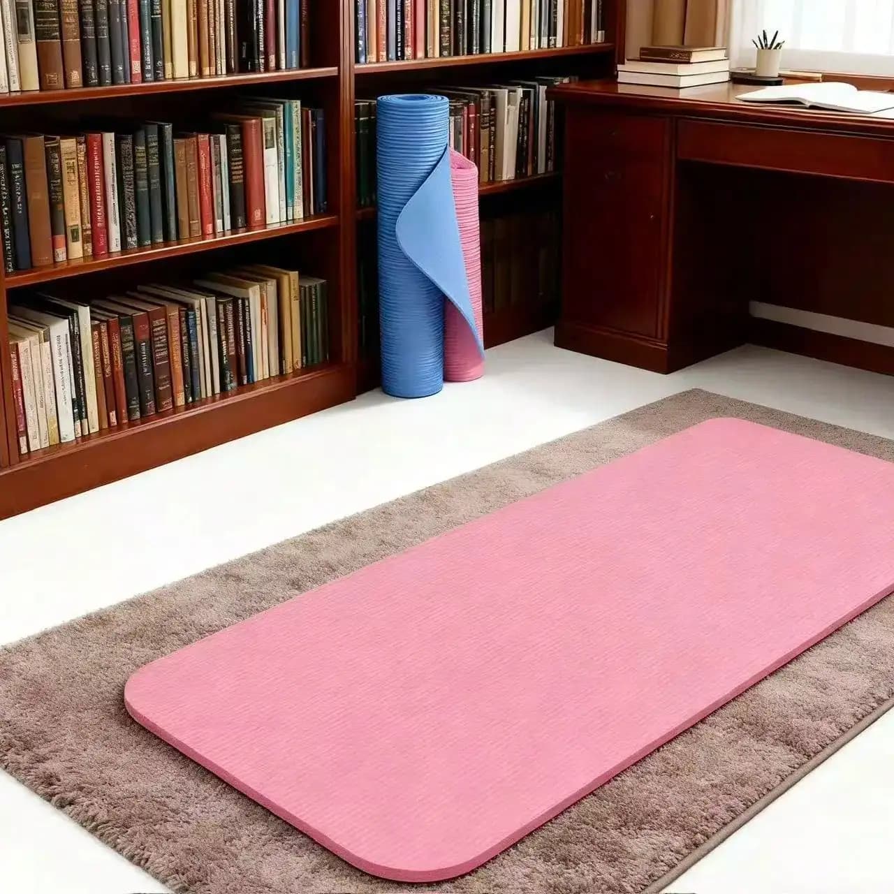Premium blue yoga mat, anti-slip mat for exercises at home and practice yoga