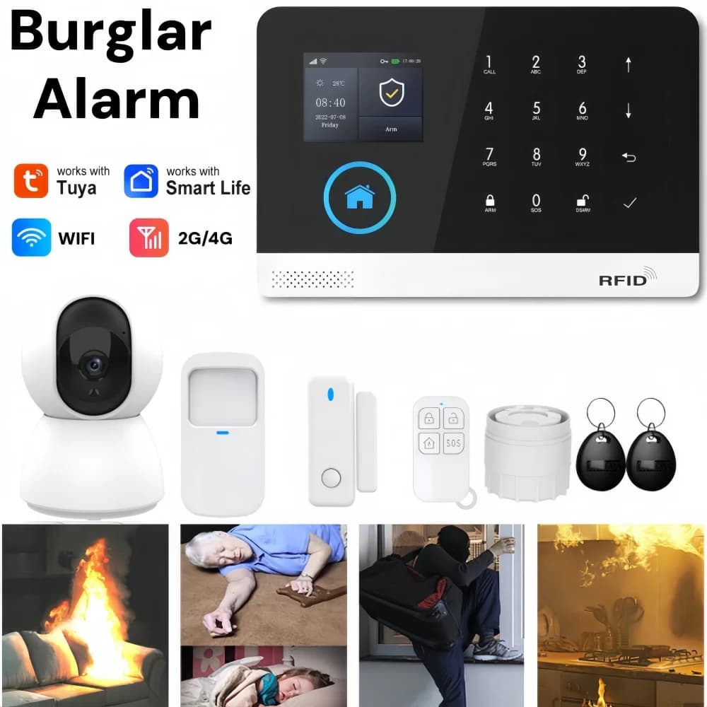 Sistema di Allarme Domestico Tuya, Protezione di Sicurezza per Casa, Allarme WIFI GSM con Sensore di Movimento per Porte, Controllo Smart tramite App