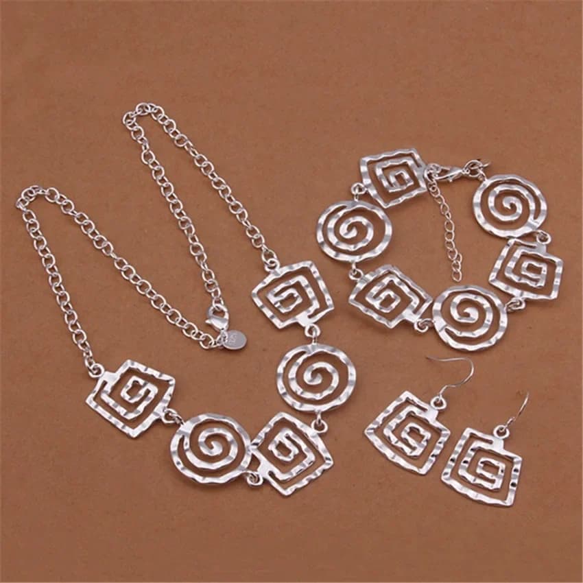 925 Sterling Silver fine Retro thread earrings bracelets neckalce for women Jewelry sets Fashion Party wedding accessories Gifts