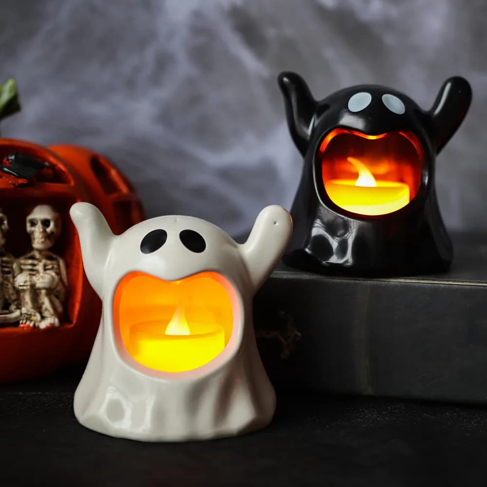 Luci di candela elettroniche a LED Luci fantasma Kawaii Halloween Ornamenti per l'atmosfera spaventosa Regalo per bambini Puntelli per la decorazione del desktop per feste