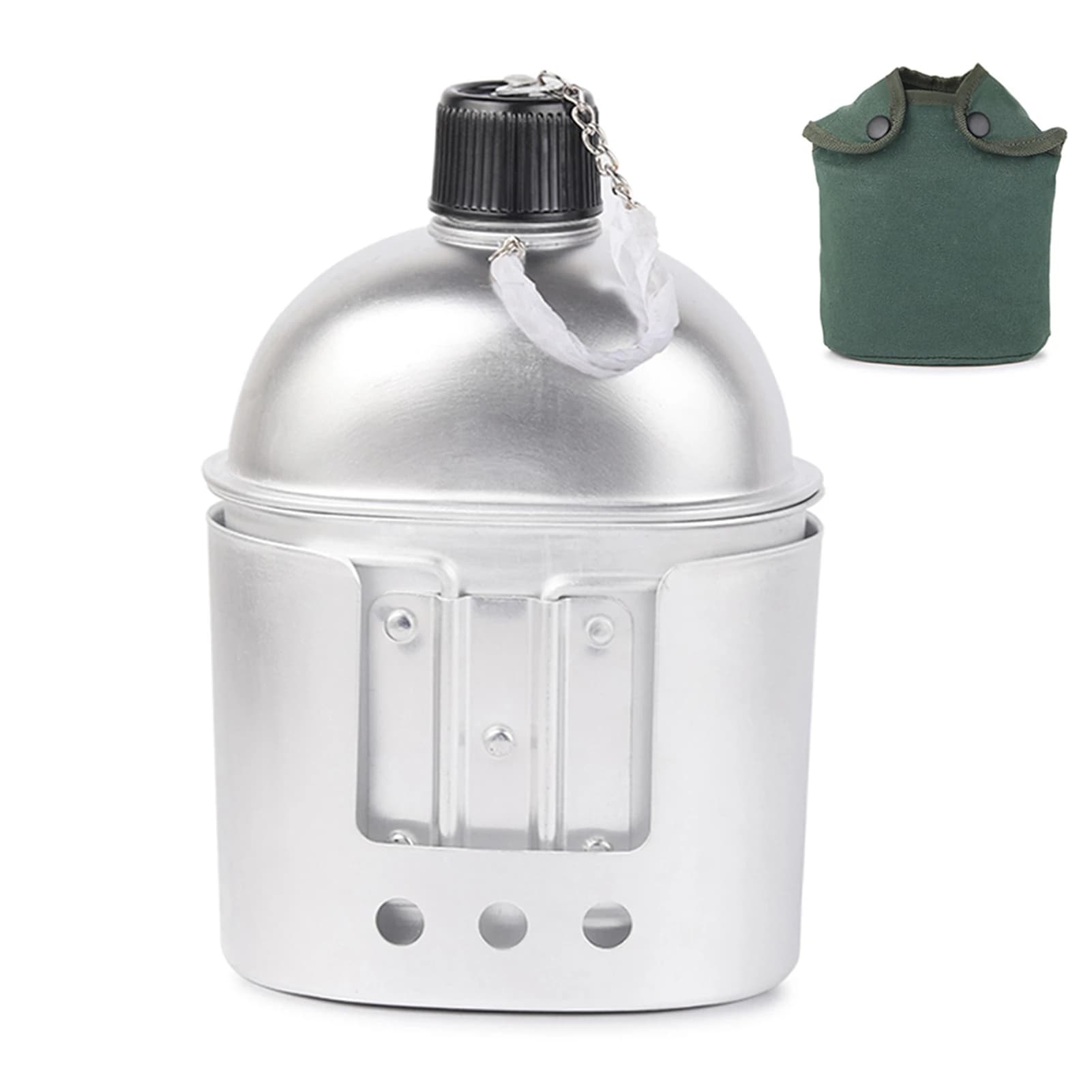Set of 4-piece pots Set of wood stoves for aluminum military canteen cup with folding sport and cover bag for camping, hiking, backpack