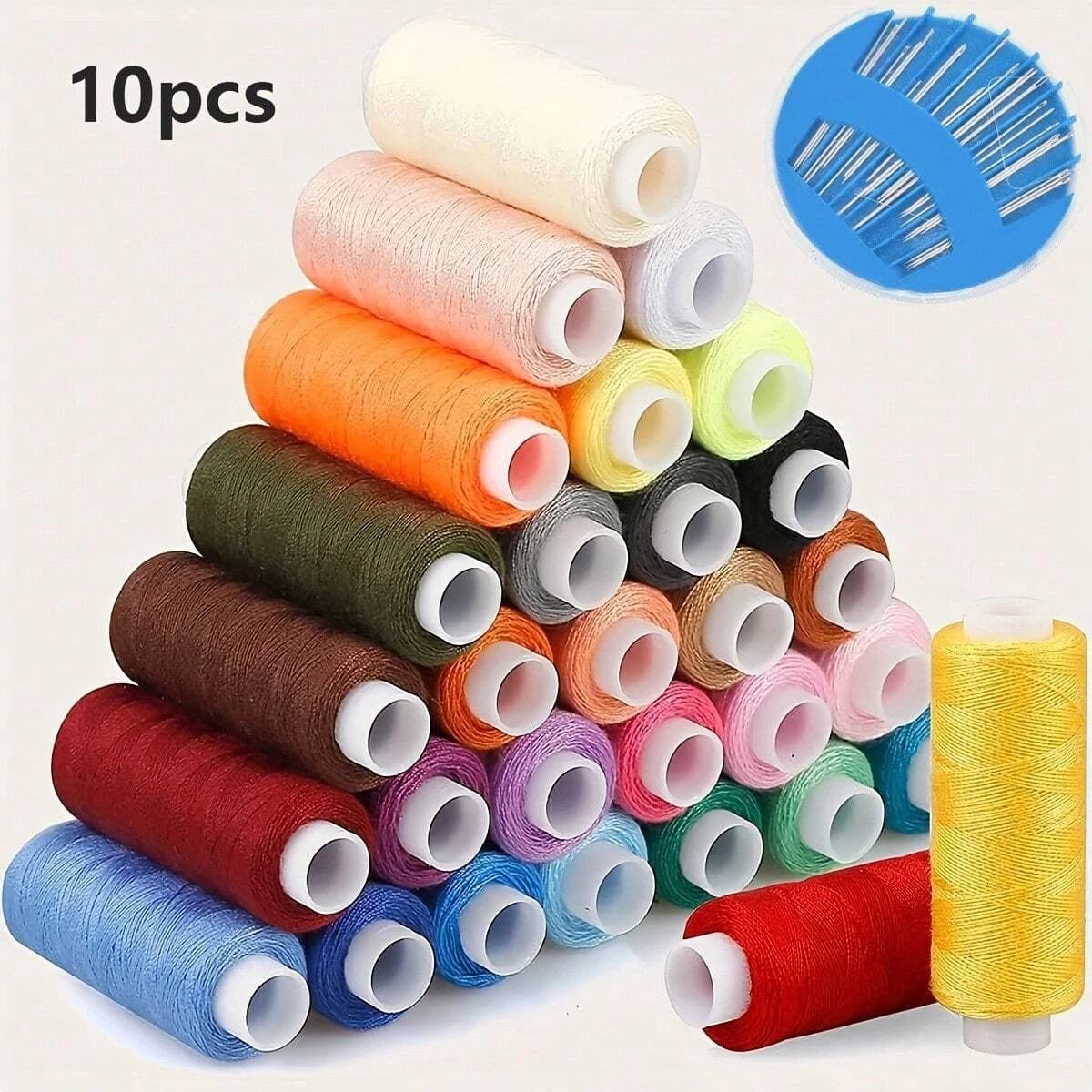 1 Set(10 pezzi di filo per cucire + 1 pz aghi per cucire) Set di filati per cucire in poliestere di colore casuale-ideale per appassionati e principianti