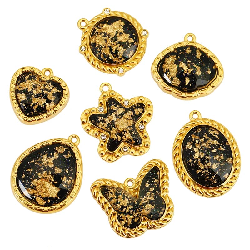3 pezzi in acciaio inossidabile zircone nero farfalla stella cuore ciondolo ciondolo ovale per collana fai da te orecchino accessori per la creazione di gioielli