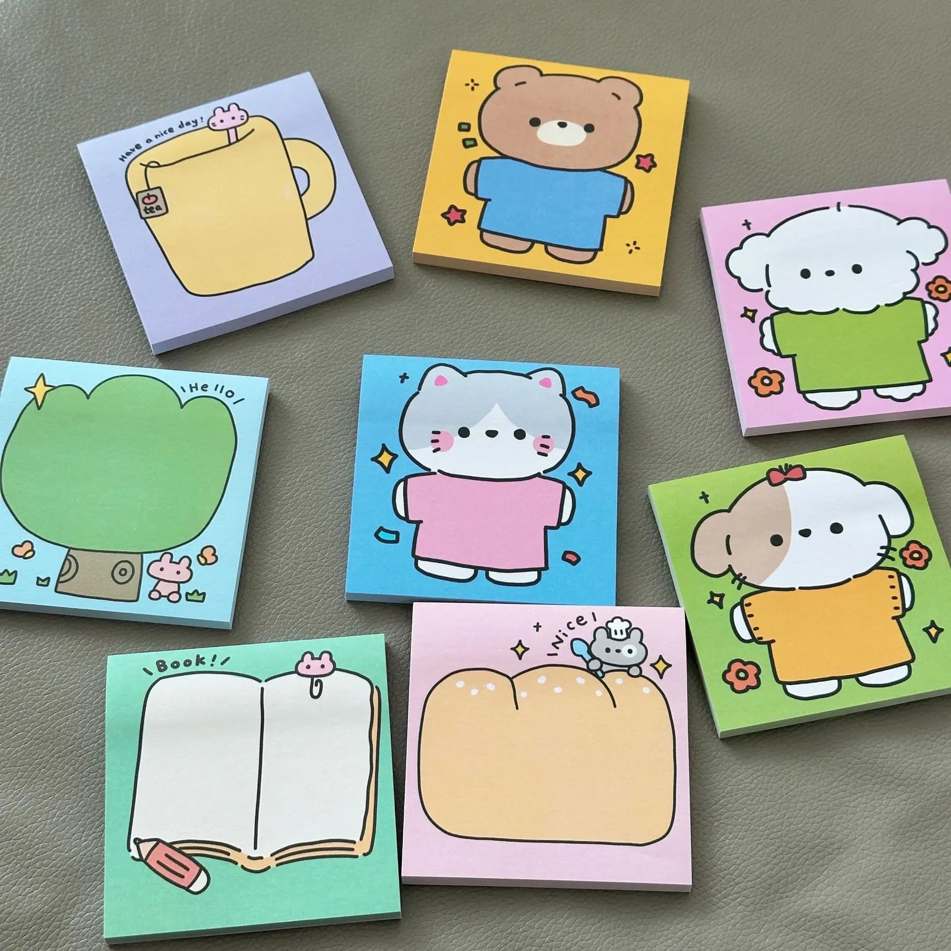 Note adesive semplici e carine in stile cartone animato - Cancelleria decorativa per studenti pianificatori, appunti (blocchi note adesivi) kawaii