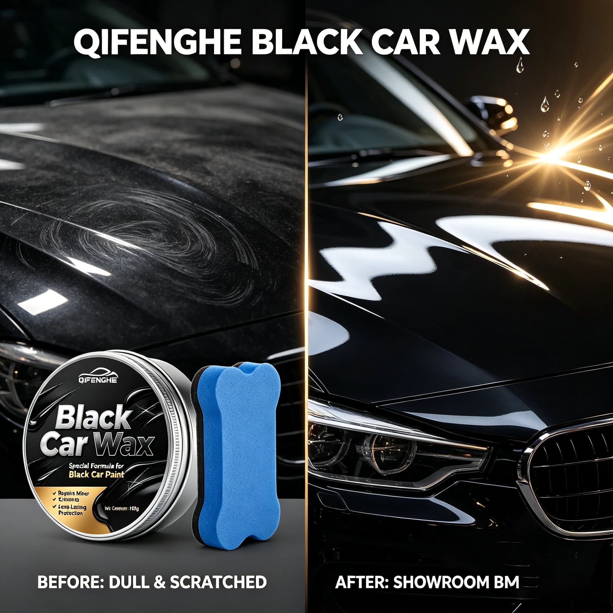 Cera Nera per Riparazione Graffi Auto 100g, Rimuove Segni Circolari e Graffi Minori, Nasconde le Imperfezioni, Leviga la Superficie della Vernice Nera