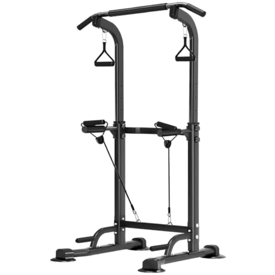 Multifunction Tower for Tractions with Adjustable Height, Home Gym Equipment with Black Steel Frame, U Users Space Design