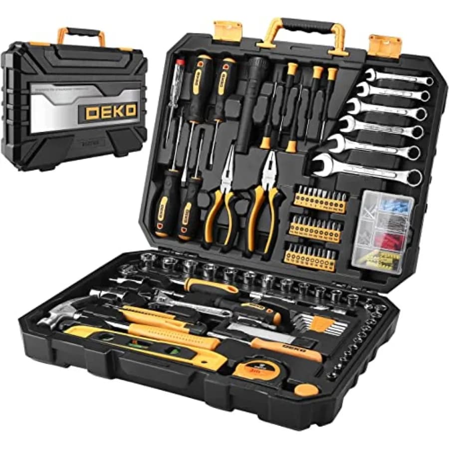 DEKOPRO 208 Piece Tool Set General Household Hand Tool Kit Auto Repair Tool Box with Plastic Toolbox Storage Case