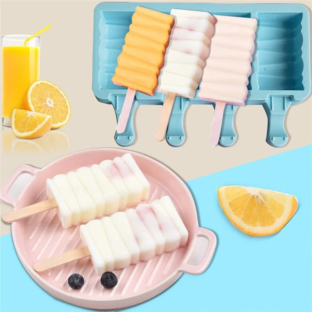 Forme di gelato in silicone a 4/8 fori Stampi per ghiaccioli Fai da te Dessert fatto in casa Congelatore Succo di frutta Stampo per cubetti di ghiaccio