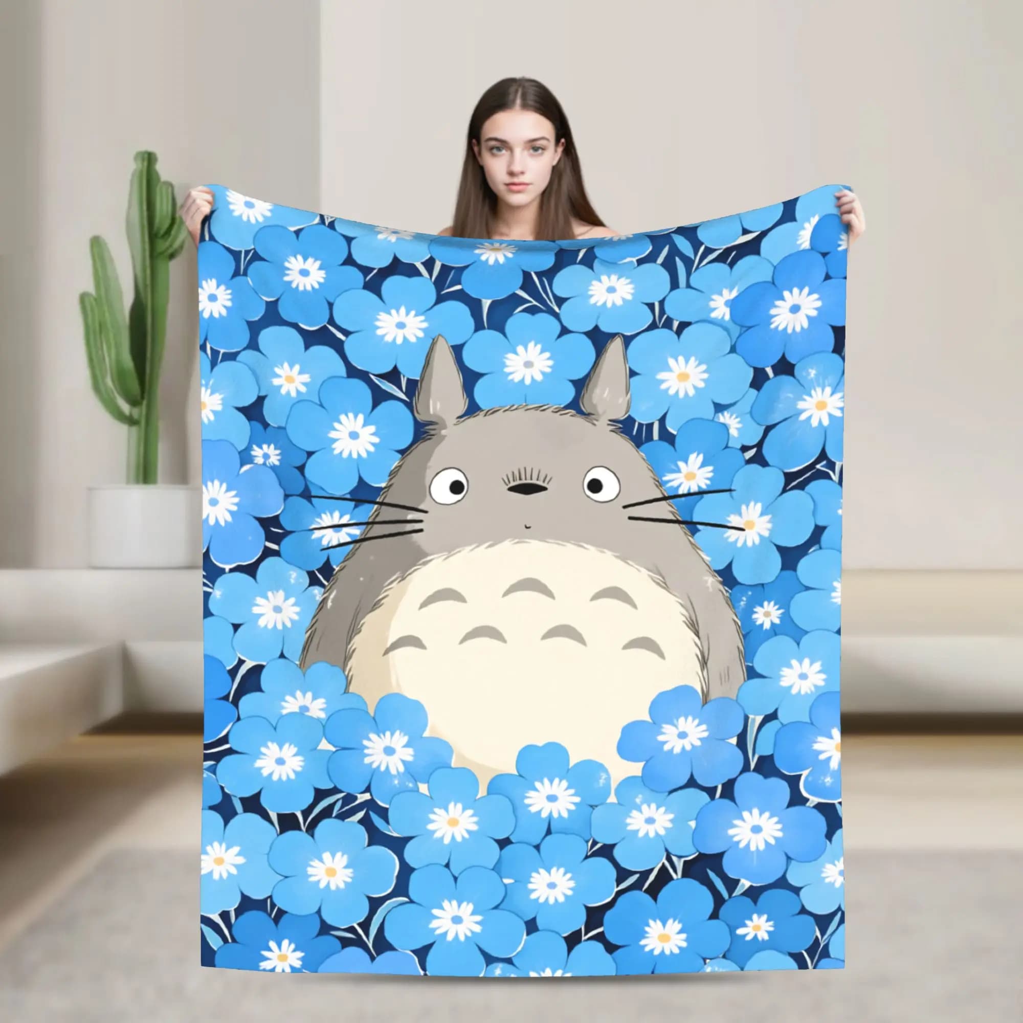 Coperta tradizionale giapponese Nekobasu T-Totoros Biancheria da letto in flanella da viaggio per soggiorno Copriletto caldo Regalo di compleanno
