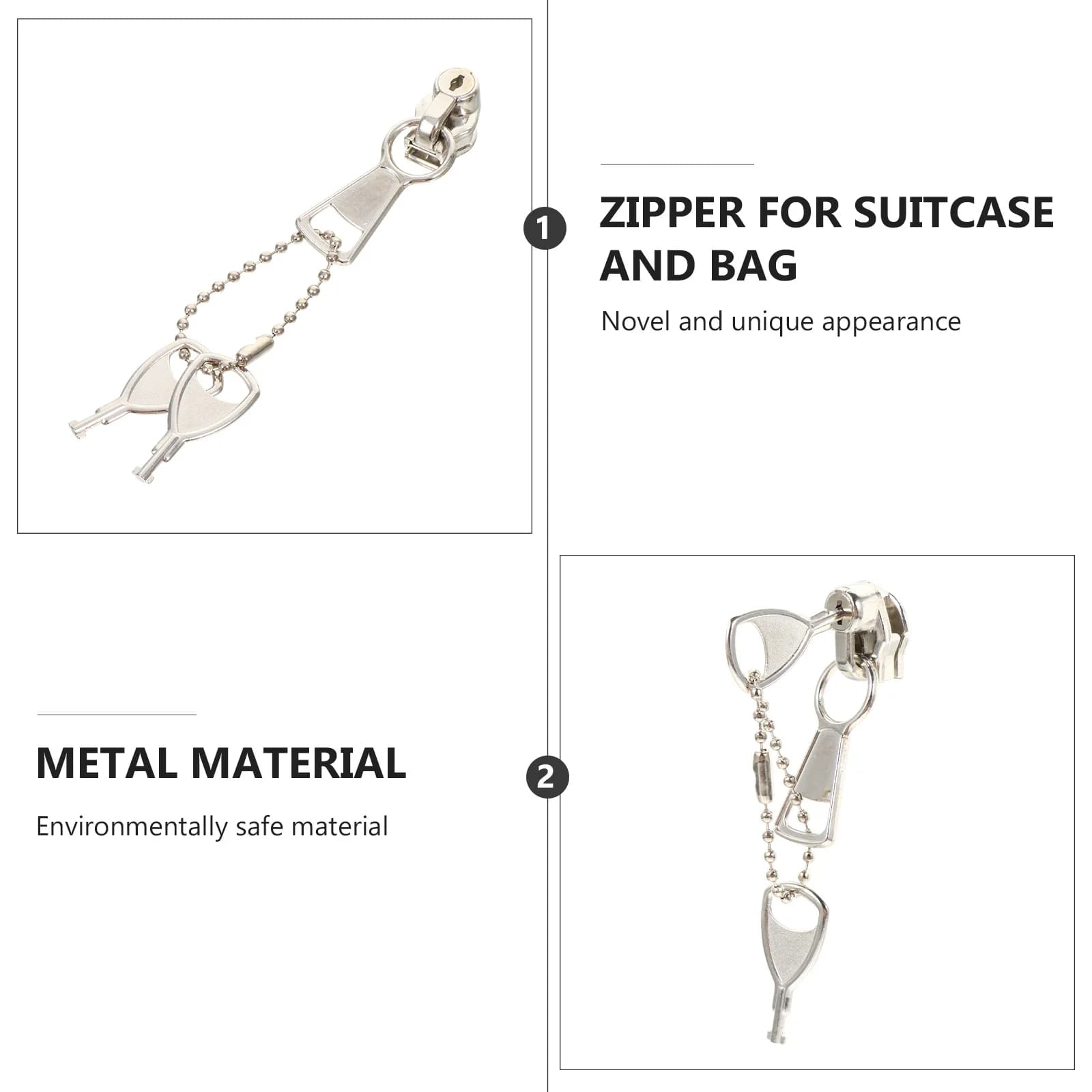 2 Pezzi Accessori Cerniera in Metallo Premium Robusto per Riparazione Fai-da-te di Abbigliamento, Borse, Zaini, Capi di Abbigliamento, Valigie, Sacche - Strumento di Sostituzione Argento