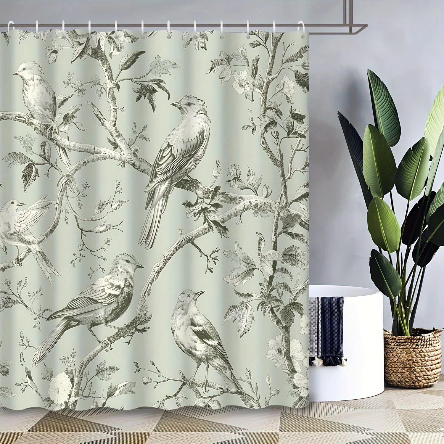 Elegante tenda da doccia Zen verde salvia - Poliestere, impermeabile, 12 ganci, 72x72 pollici, arredamento per la casa e l'hotel