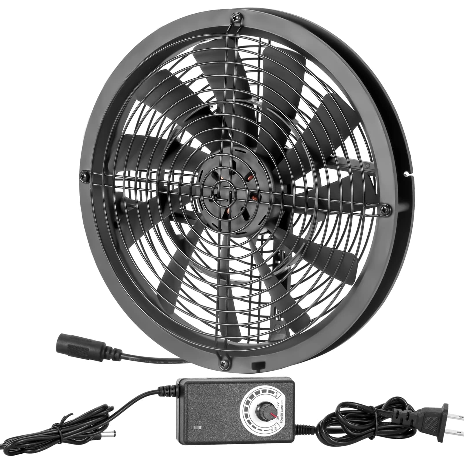Ventola di raffreddamento CC da 250 mm 25 cm 12 V 250X30 mm con CA 110 V 115 V 220 V 230 V Cavo di alimentazione Regolatore di velocità Coltiva tenda Pianta regolabile