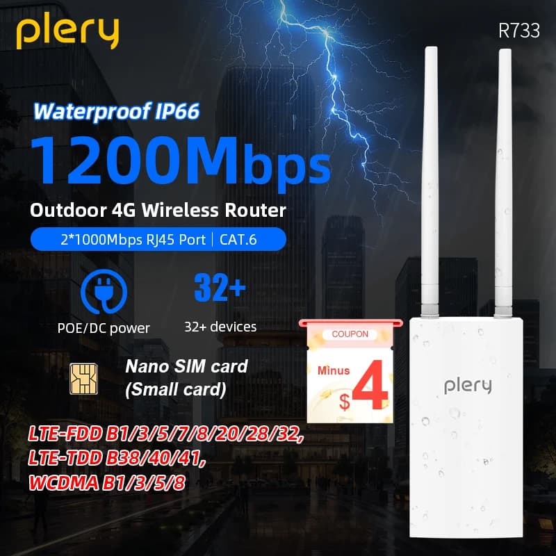 Router WIFI Plery 5 1200Mbps, Router 2.4G/5.8G, Router 5G con Slot SIM, AP Outdoor IP66, CPE POE 24V, Porte WAN/LAN 1000M, Spina EU