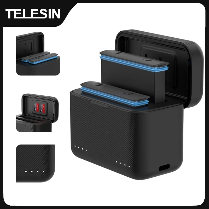 TELESIN Portable Charger for Insta360 X3 X4 Battery 2 slots TF Card Storage Charger Box for Insta 360 X3 X4