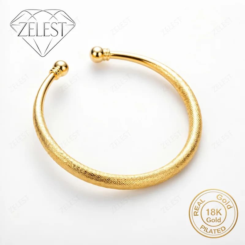 925 Sterling Silver 18K Gold Plated Exquisite Frosted Open Bracelet Women's Fashion Glamor Party Jewelry Gift