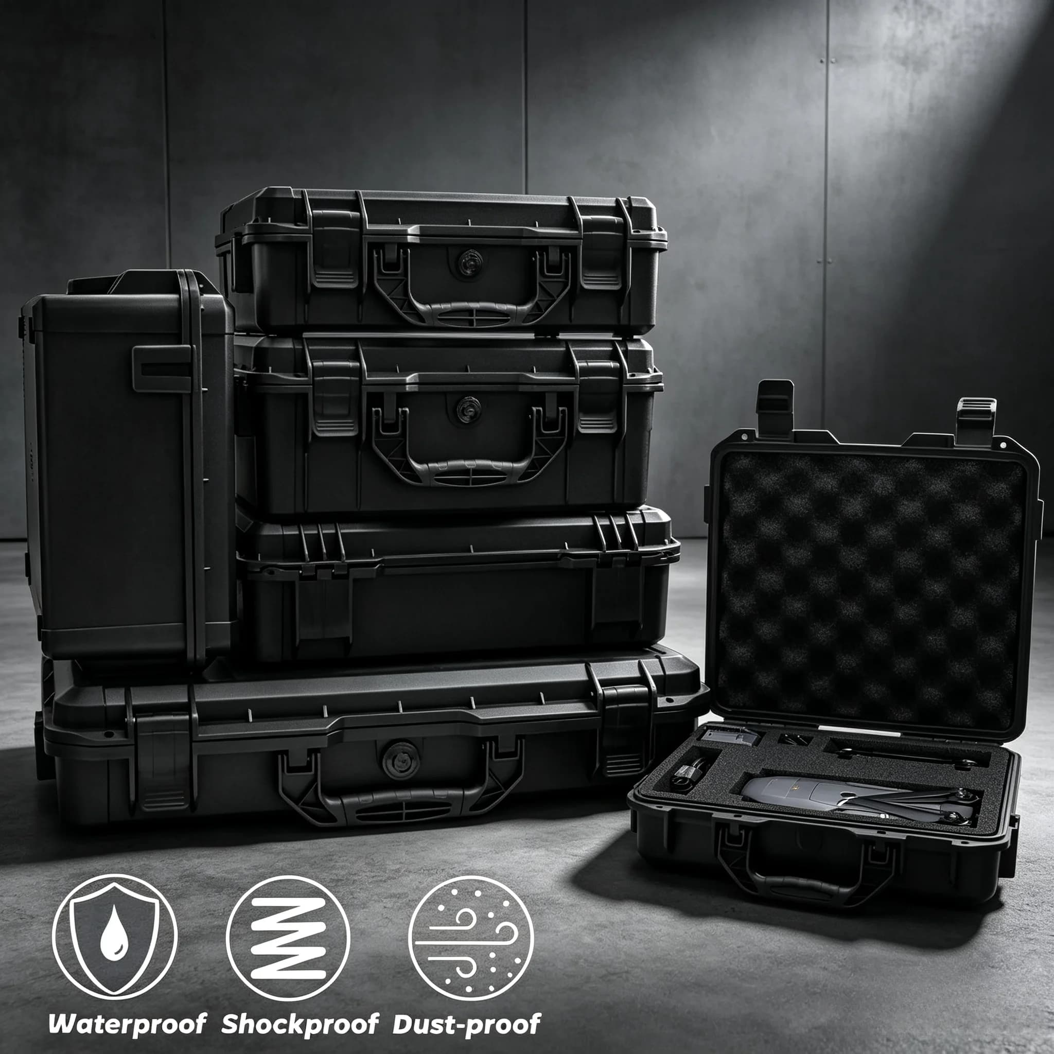 1Pc Portable Shock‑Resistant Waterproof Hardware Tool Storage Case, Hard Protective Box With Pre‑Cubed Foam Insert for & Tools