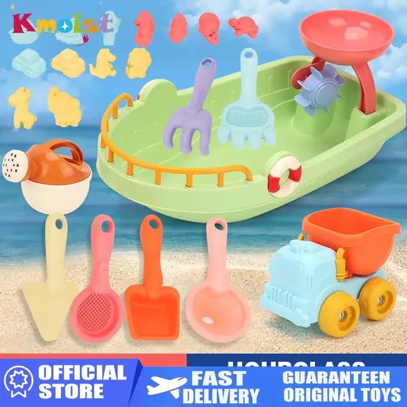 Set Giocattoli da Spiaggia e Barca per Bambini, Kit da Gioco 9 in 1 con Pala, Secchio e Attrezzi per Sabbia e Neve, Giocattoli da Spiaggia per Bambini e Bambine, Regali per Bambini