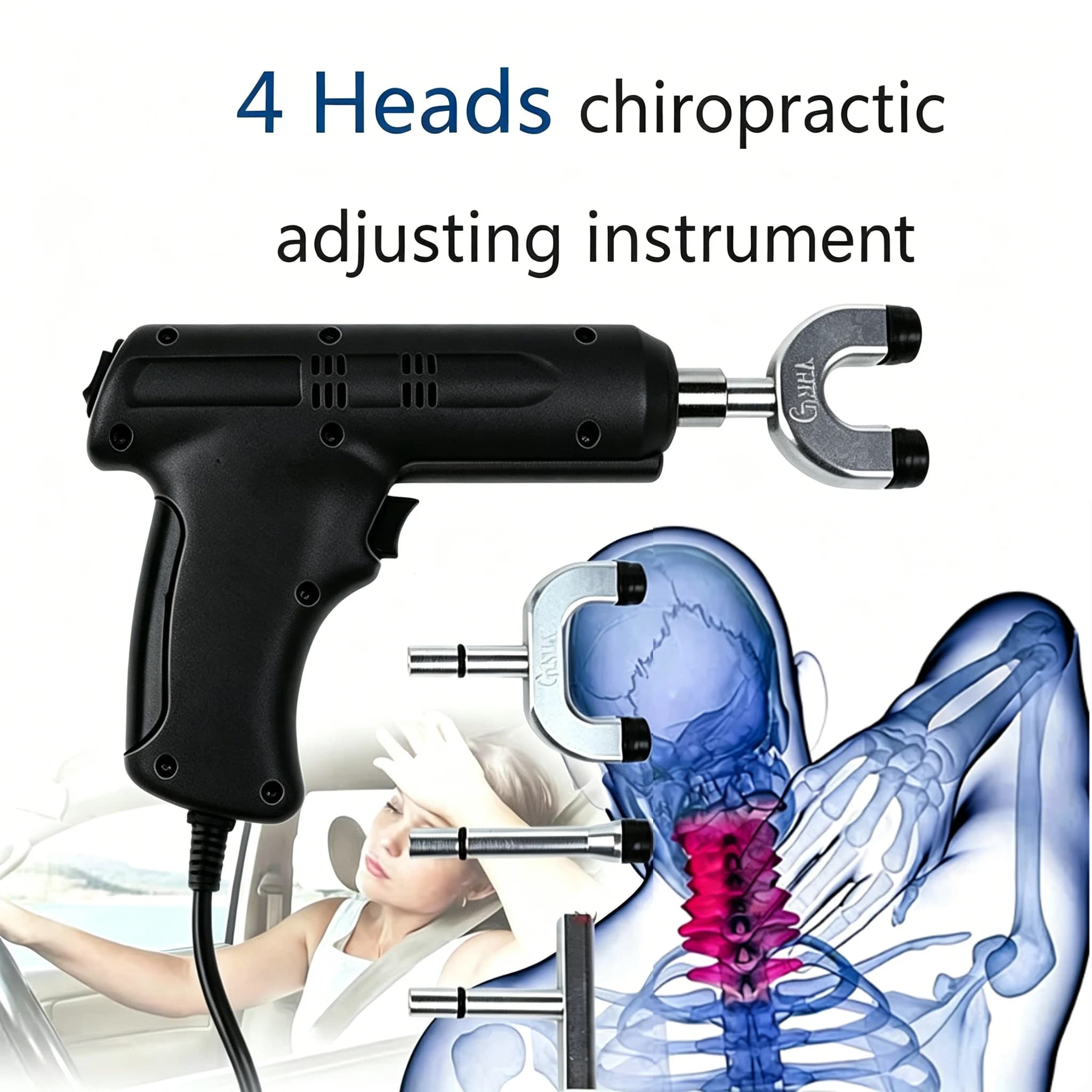 Nuovo Strumento Chiropratico a 4 Teste per Regolazione della Colonna Vertebrale, Attivatore Elettrico per Correzione e Massaggio
