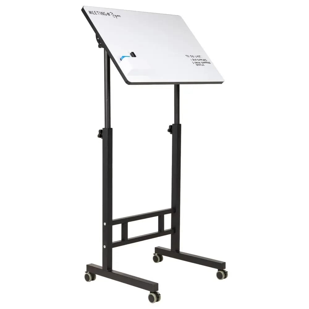Scrivania con lavagna bianca, altezza regolabile, scrivania per computer, scrivania per laptop, portatile, con ruote, 21 L x 21,5 W x 68,5 H, bianca
