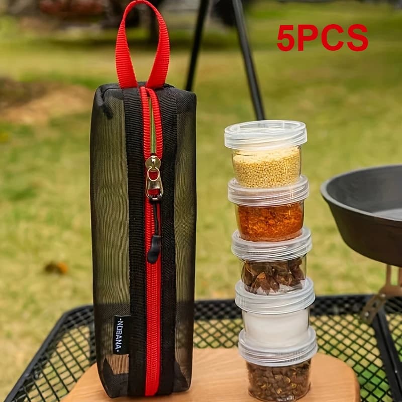 Set da 3/5 Pezzi di Contenitori Portatili per Spezie da Viaggio e Campeggio, Borsa per Contenitori di Spezie, Bottiglie Trasparenti per Condimenti, Set da Viaggio per Spezie e Condimenti