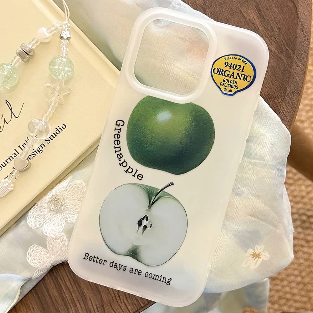 Green Minimalist Apples Matte Clear Frosted Shockproof Phone Case for IPhone 17 16E 16 15 14 Plus 13 12 11 Air Plus Pro X XR Max
