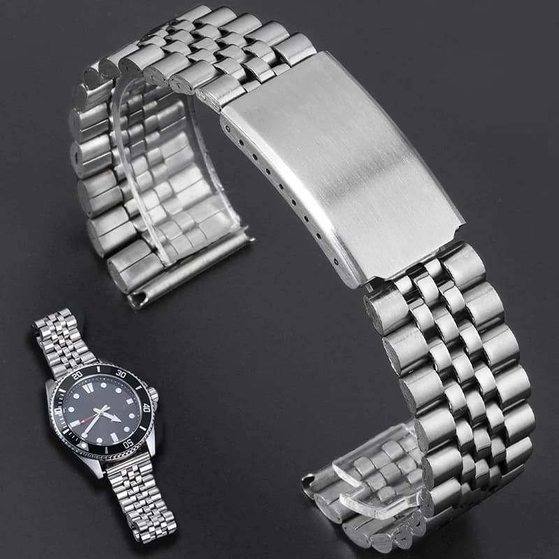Metal Watchband 12mm 14mm 16mm 18mm 20mm 22mm Strap Stainless Steel Solid Band Five Beads Watch Bracelet Replacement Wristband