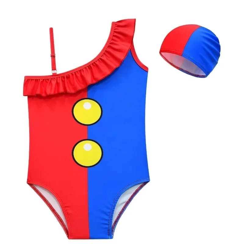 Premium Outfit Anime Amazing Digital Circus Cartoon Swimsuit Suspender Vest Short Skirt Swim Cap Int Cosplay