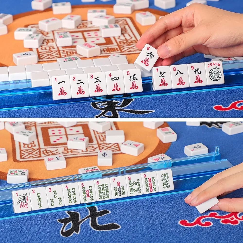 Set Completo di Mahjong Americano con 166 Tessere Bianche, 4 Supporti e Borsa Nera per il Trasporto